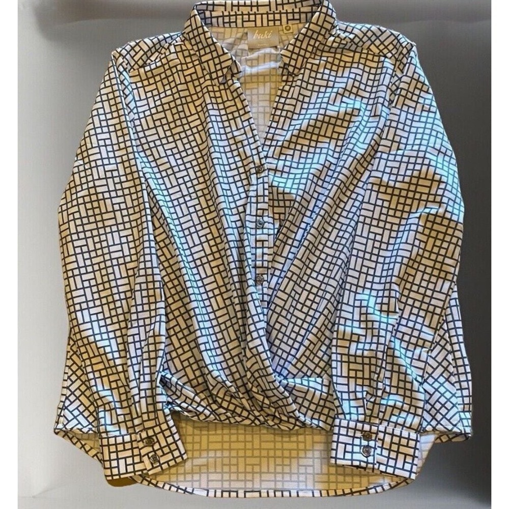 Buki Collection Seattle Long Sleeve Faux Wrap Tuck Women's Size M Shirt EUC